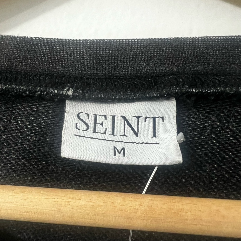 Seint Acid Wash Gray Fleece Crewneck Sweatshirt Pullover M Grunge Punk Casual - Picture 8 of 10